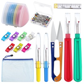 WUERKIYA 74Pcs Sewing Tools Kit, 10Pcs Professional Tailor's Chalk, 7 Tailor's Clips, 4 Pcs Seam Ripper and 1Pcs Sliding Gauge with 50Pcs Quilting Sewing Pins and 1Pcs Snip Scissor Assortment Kit