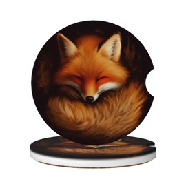 Neukim 2pcs Car Cup Holder Coaster Car Coaster Red Fox Sleeping Absorbent Car Coaster Absorbent Drink Coaster for Car Decor Auto Accessories