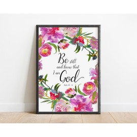 Be Still and Know That I am God Picture, Psalm 46 Print, Christian Bible Wall Art Decor A4 UNFRAMED, Crafty Cow Design