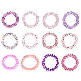 LONZIKP Pack of 12 Spiral Hair Bobbles, Telephone Cable Hair Bobbles, Elastic Hair Band, Phone Cable for Girls and Women (Multi-Colour)