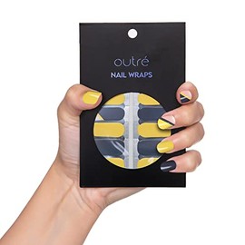 Outré Nail Wraps Kit – Professional Kit with Nail Polish Strips, Cuticle Pusher, Mini Nail File – Easy and Fast Application – Long-Lasting Nail Polish Wraps – Modern Pop Nail Wraps for Women (Grey/Yellow Colorblock)