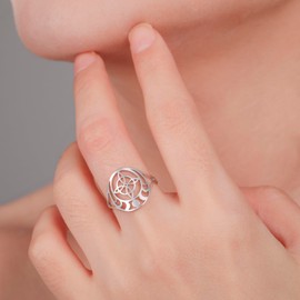 Amaxer Witch Knot Ring for Women Stainless Steel Phase of Moon Wiccan Symbol Ring Witchcraft Amulet Jewelry (silver, 7)