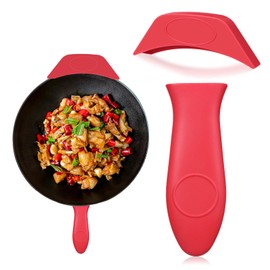 Psyqtsuary Cast Iron Handle Cover 2 PCS Heat Resistant Silicone Hot Handle Holder Cast Iron Skillet Handle Covers Non-Slip Pot Holder Sleeve for Metal Frying Pans ​Aluminum Cookware Handles - Red