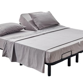 Kingnex Striped Split Top California King Sheets Sets for Adjustable Bed 4 Pieces Include 1 Flex Head Fitted Cal King Sheet 1 Flat Sheet 2 King Size Pillowcases Grey