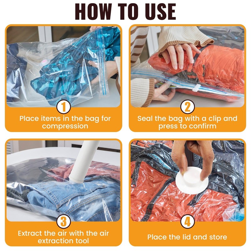 Vacuum Storage Bags,8 pack with Hand Pump .(2 Jumbo,2 Large,2