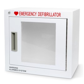 Ever Ready First Aid AED Defibrillator Wall Mounted Cabinet, Metal Steel Plate Storage Cabinet with Alarm, fits All Brands, 17'' x 15'' x 7''
