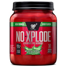 BSN Nutrition N.O.-Xplode Pre Workout Powder Food Supplement, Energy and Focus Booster with Caffeine, Amino Acids, Vitamin C and Zinc, Green Burst Flavour, 50 Servings, 650 g