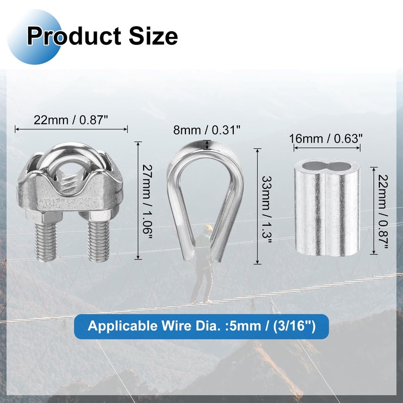 PATIKIL 18Pcs M5 304 Stainless Steel Wire Rope Kit, Wire