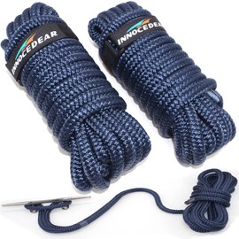 INNOCEDEAR 2 Pack Premium Navy Blue Dock Lines - 3/8 inch x 15 Feet with Eyelet.Double Braided Nylon Dock Line/Mooring Lines.Hi-Performance Marine Boats Ropes