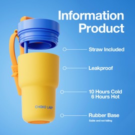 CHAKO LAB Stainless Steel Insulated Water Bottle with Two Drinking Ways | Twist Tumbler BPA-Free Leak-Proof | 17 oz Bottle with Ceramic linner | Orange