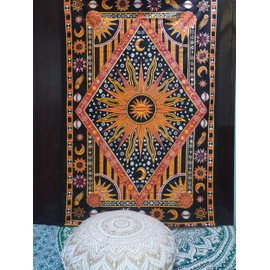 ICC Purple Burning Sun Tie Dye Tapestry Celestial Sun Moon Planet Bohemian Wall Hanging Boho Hippie Hippy Tapestry Beach Coverlet Curtain (Orange, Twin 54 x 84 inches)