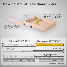 Black Soft Close Drawer Slides 16 Inch-6 Pairs, Smooth and Quiet 100lbs Capacity Full Extension Side Mount Ball Bearing Drawer Slides