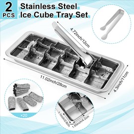 Booson 2 Set Stainless Steel Ice Cube Tray 18 Slot Metal Ice Cubes Trays