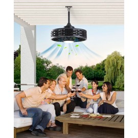 RRDEFSD Outdoor Ceiling Fans with Light for Patios, 20" Weatherproof Gazebo Fan with Hanging Hook, Remote Control & APP, 6 Speeds, 3CCT, Caged Plug in Ceiling Fan for Patio