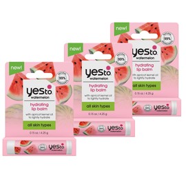 Yes To Watermelon & Cucumber & Avocado Lip Balm Variety Pack, Hydrating Non-Sticky Salves That Replenish Dry Cracked Lips & Lock In Moisture, With Antioxidants, Natural & Cruelty Free, 0.15 Oz, 3-Pack