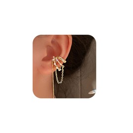 Hanfluenve 1 PCS Ear Cuffs Non Piercing Gold Ear Cuff Earrings for Women Hoop Chain Earrings Dangle Hypoallergenic Clip on Earrings Adjustable Cartilage Earrings Gifts (Gold)