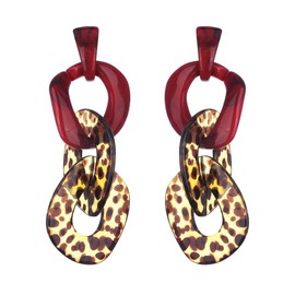 Kercisbeauty Red Leopard Print Acrylic Resin Chunky Earrings Big Statement Link Earrings Jewelry for Women