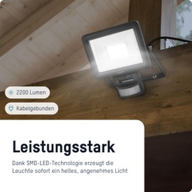 Ansmann LED Wall Spotlight, Robust & Compact Construction Spotlight with Motion Sensor for Workshop, Construction Site, Garage, Jet Water Protection, Super Bright 2200 lm, Black