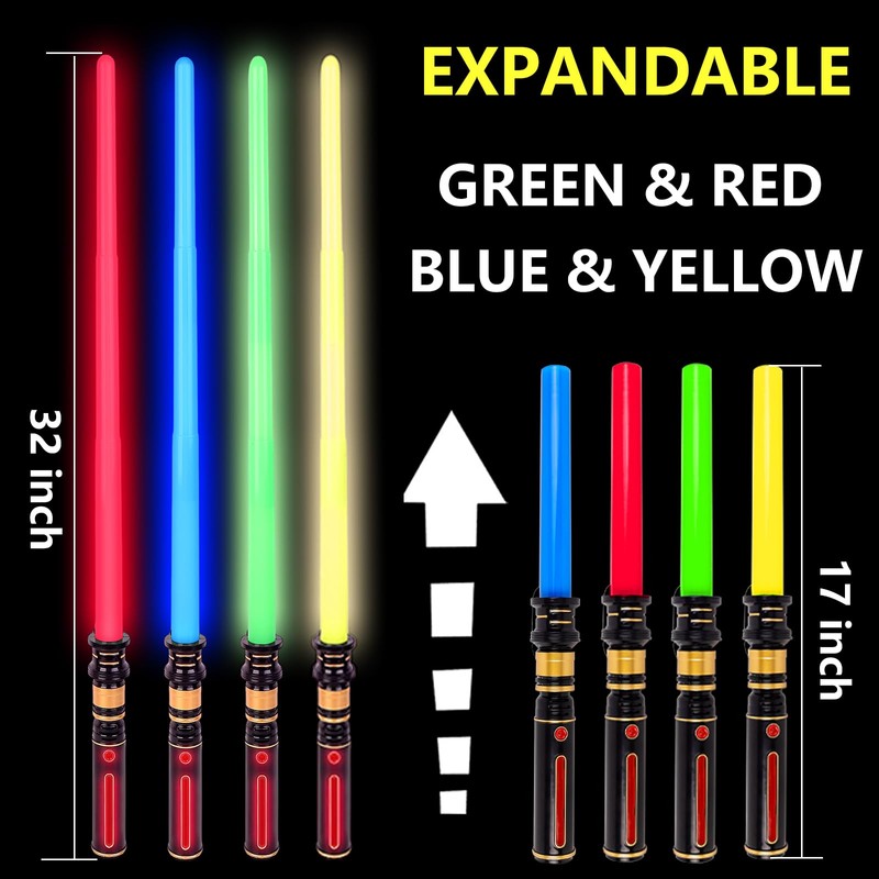 YOFOTHS 4PACK Light Up Sabers, Light up Sword for Kids