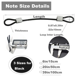Bytiyar 1/8"(3mm) Wire Diam Stainless Steel Cable Eyelets Loops Short Rope Lanyard Safety Tether Chain Lock with Vinyl Coated Cover, 20Pcs 6" Long Black