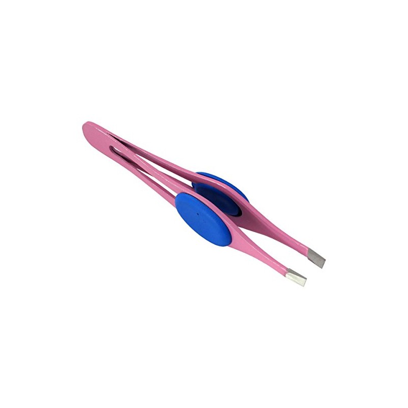 HTS 172G1 4" Pink Slanted Eyebrow Tweezers with Silicone Pads