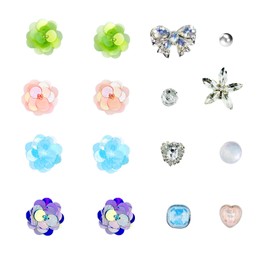 Premium Shoe Charms for Women 3D Floral & Butterfly Designs with Sparkling Rhinestones, Pearls & Crystal Links - DIY Shoe Jewelry Accessories for Girls, Creative and unique gifts (16 Pcs-Colored sequins)