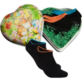 Gigando | Edge Bamboo Trainer Socks In Black With Coloured Ring as Easter Gift/Have fun heart Easter For Him And Her Bamboo Viscose Fabric 2 Pairs | - 39/42