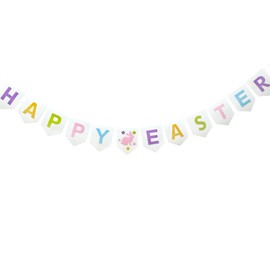 BCCSNNM Happy Easter Banner,Felt Easter Bunny Garland for Wall Mantel Indoor Home Party Decorations (White)