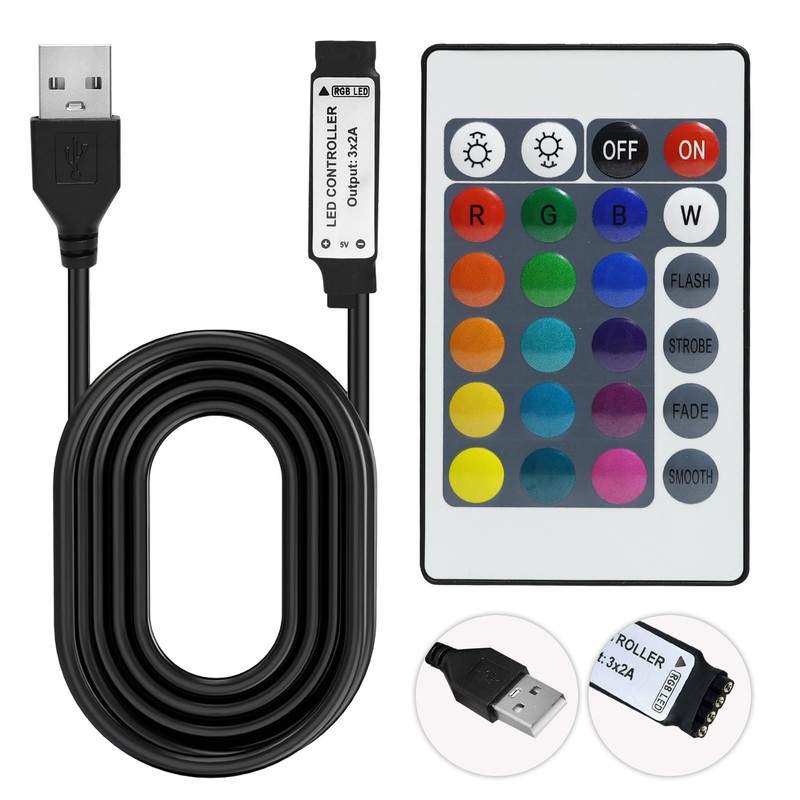 LANAFAY 5V-24Keys USB IR RGB Strips Controller 16 Colors 5