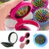 3 Pack Folding Hairbrush With Mirror Compact Pocket Size Travel