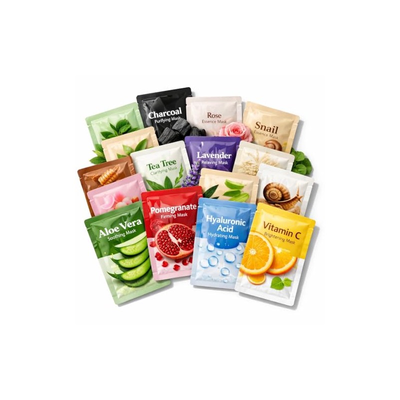 Pack de 20 Piezas Mascarillas Hidratantes con Extractos Naturales Skincare