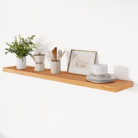 Floating Shelves, 8 Inch Deep Rustic Solid Elm Wood Wall Shelves for Storage, 48" Wall Mounted Wood Shelves for Bedroom, Living Room, Kitchen, Hanging Shelf for Books/Storage/Decor with 60lbs Capacity