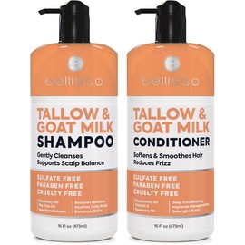 Beef Tallow Shampoo and Conditioner Set with Goat Milk - Sulfate Free Moisture for Women and Men - For Dry, Itchy Scalp - Hydrating, Thickening, Volume Care for Thinning Hair - 16.9 Fl Oz (Pack of 2)