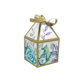 Creative Converting Geometric Succulents Favor Boxes, 3" x 6", Gray, White and Gold