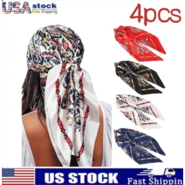 Unbranded 35” Satin Large Square Head Scarves - 4PCS Silk