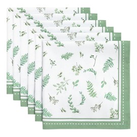 Arquiel Napkins Eucalyptus Leaves, Set of 6, Fabric Napkins, 100% Cotton, Soft, High-Quality Reusable Dining Table Napkins, Perfect for Weddings, Kitchen, Household Party (45 x 45 cm)