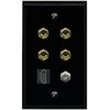 RiteAV 4 Port Banana 2 Speaker Binding Post HDMI Coax Wall Plate - Flat Style [Black/Black]