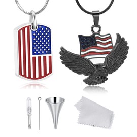 AIWENXI 2PCS American Flag Dog Tag Pendant and Bald Eagle Necklace for Men Women, Stainless Steel Jewelry Gift for Naturalization Ceremony/National Independence Day/Join the Army Party