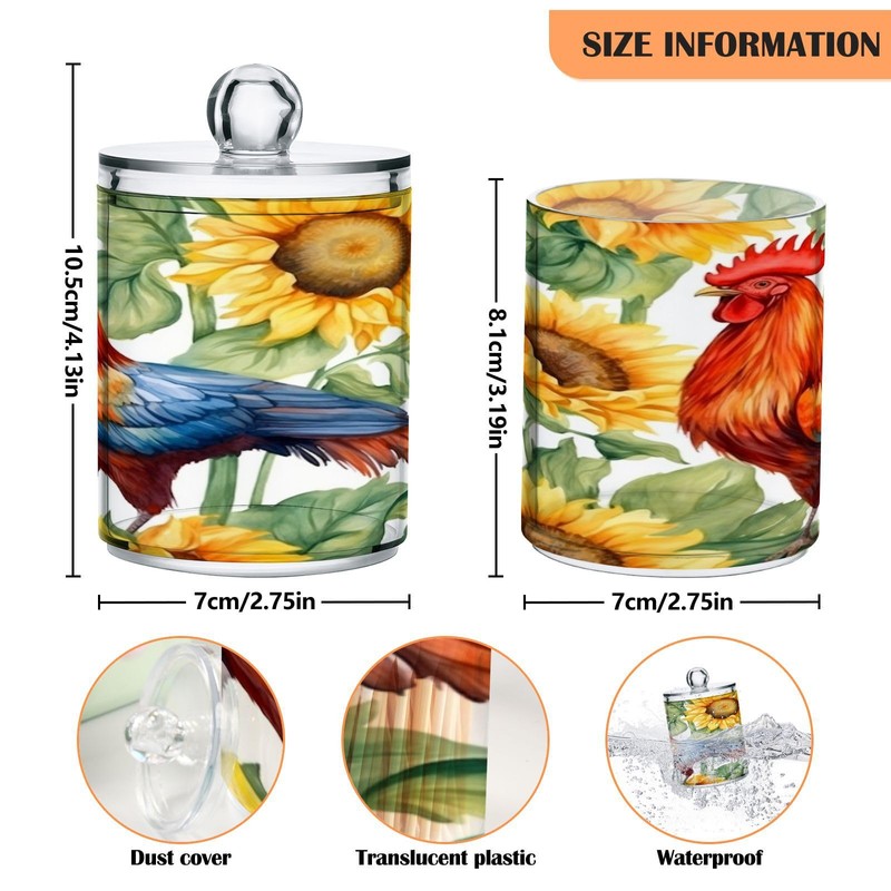 Zhirexin Sunflower Rooster 2PC Airtight Transparent Plastic Storage Jar, Food