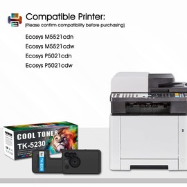 Cool Toner TK5230 Compatible with Kyocera Ecosys M5521cdw Toner P5021cdw P5021cdn M5521cdn P5021 M5521 TK-5230K TK-5230 TK-5230C TK-5230Y TK-5230M (Black Cyan Cyan Yellow Yellow Yellow a, pack of 4)