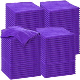 Nuenen 120 Pcs Microfiber Cleaning Cloths for Cars 15.75 x 15.75 Inch Ultra Absorbent Car Towels Drying Reusable Car Cleaning Supplies House Kitchen Window Microfiber Towel (Purple)