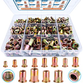 Rivet Nut Kit, 470Pcs SAE & Metric UNC Rivet Nut, Zinc Plated Carbon Steel Rivnut Threaded Inserts Assortment Set Nutserts, Sizes 6-32 8-32 10-24 1/4"-20 5/16"-18 3/8"-16 M3 M4 M5 M6 M8 M10