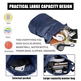 hjwanyin Drawstring Bag Waterproof Swim PE Bag Unisex Large Sports String Backpack Oxford Fabric Gym Sack for Travel Swimming School Holidays Climbing Hiking (Dark Blue)
