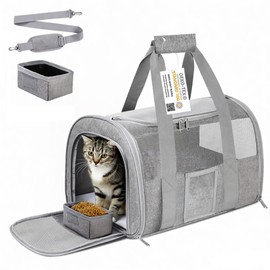Simpelg Airline Approved Cat Carrier Soft-Sided Pet Travel Carrier for Cats and Small Dogs up to 15lbs, TSA Approved Under Seat Carrier with Collapsible Bowl, Grey