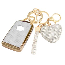 Simocky Key Fob Cover with Diamond Keychain, Car Key Shell for Women, Compatible with 2019-2022 Mazda 3 Hatchback 2020-2022 CX-5, CX-30, CX-10 (3 Buttons-Silver Heart)