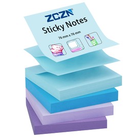 ZCZN Sticky Notes Pop Up Notes Refill 76x76mm 100 Sheets x 4 Pads Multi-Color (Purple, Pastel Purple, Blue, Pastel Blue)
