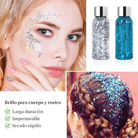 9 PCS Brillos para el Cuerpo, Gel de Purpurina para Cuerpo y Rostro, para Maquillaje en Gel con Purpurina para Labios, Cabello, Ojos, Maquillaje de Festival y Decoración Corporal