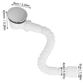 Drain Fitting Set, Drain Hole Set for Shower Tray, Outflow Pipe, Shower Drain Siphon with 90mm Odour Stopper, Flex Hose, Hair Strainer, ABS Material