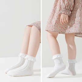 Mini angel Baby Girl Socks Infant Toddler Ruffle Eyelet Lace Socks Seamless Princess Frilly Pageant Sock for 6-12 Months (White 6 Pairs, S)