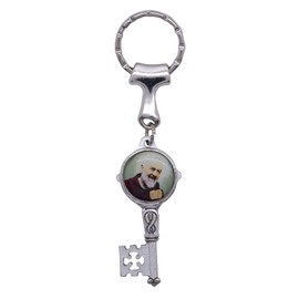 VILLAGE GIFT IMPORTERS Saint Padre Pio and Our Lady of Sorrows Keychain | Silver-Tone Key Shape with Full Color Images | Great Catholic Accessory (Mint Green)